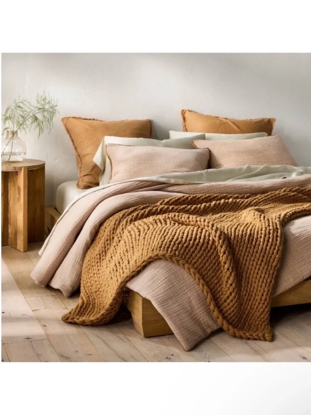 NWT Full/Queen Textured Chambray Comforter & Sham Set Warm Brown - Casaluna